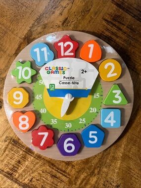 Classic Games Wooden Colorful Number Clock Puzzle